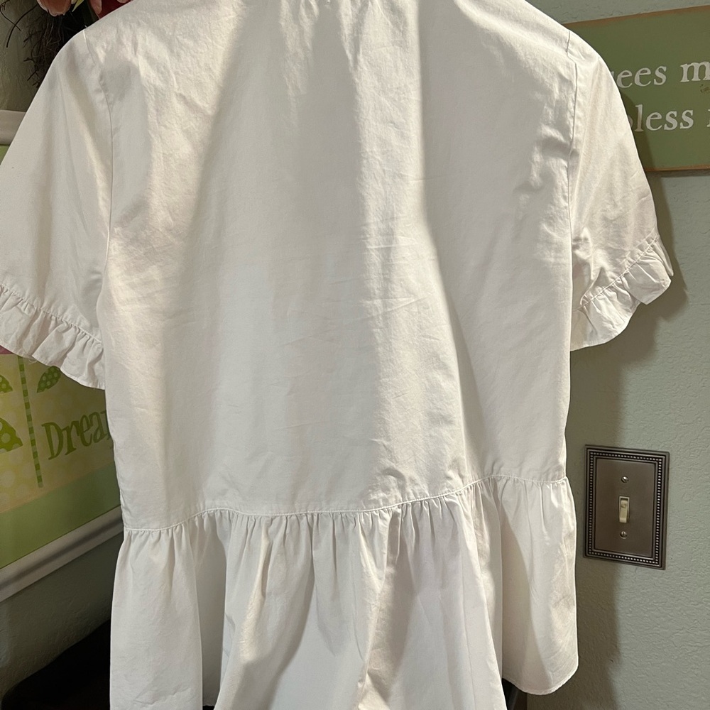 Madewell White Ruffle Short Sleeve Button-Front Blouse - Picture 3 of 7
